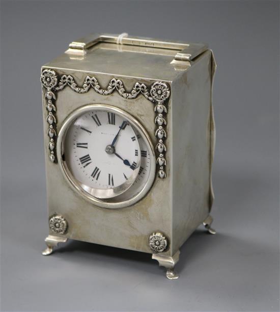 A George V silver cased carriage clock by Mappin & Webb, London, 1910, 11.4cm.